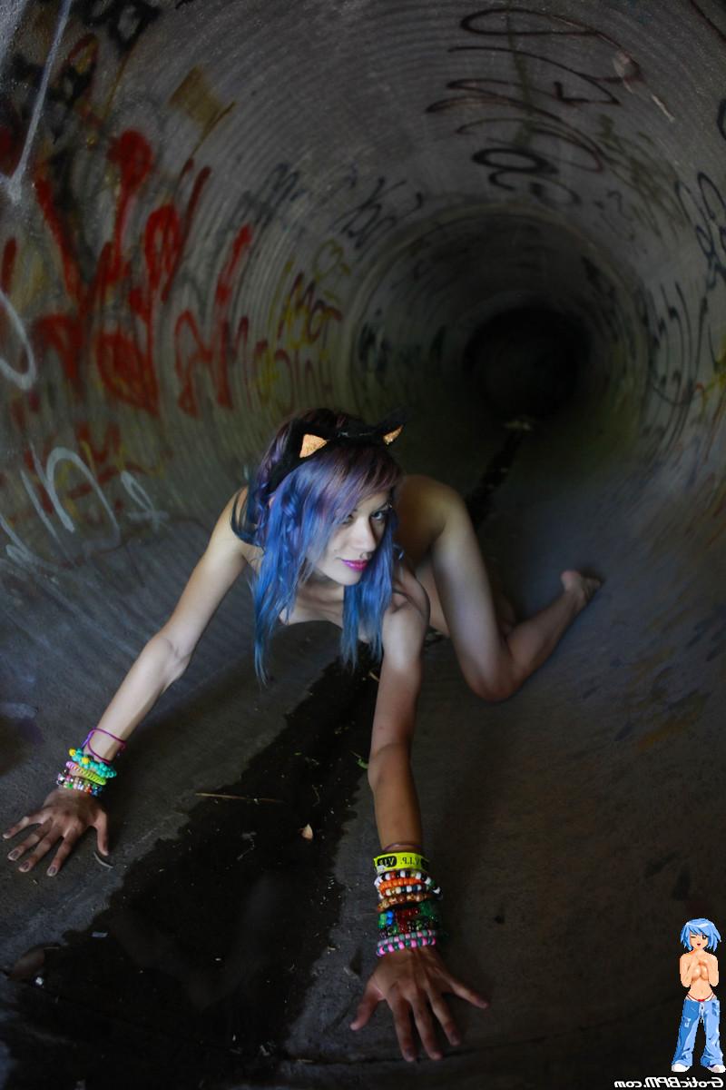 15P HOT little raver party girl getting naked in the secret undergro