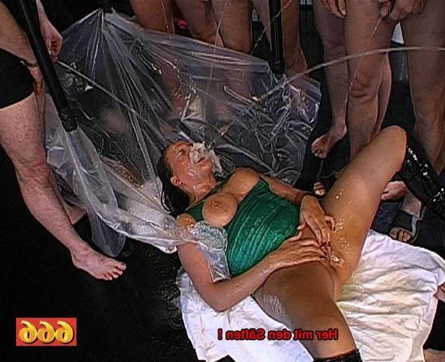 16P Group of cums cum and piss on a sluts face