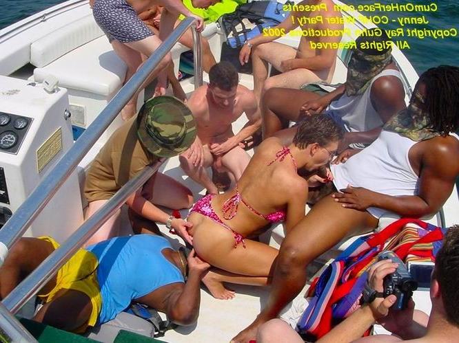 16P Gangbang and messy cumshot on a boat