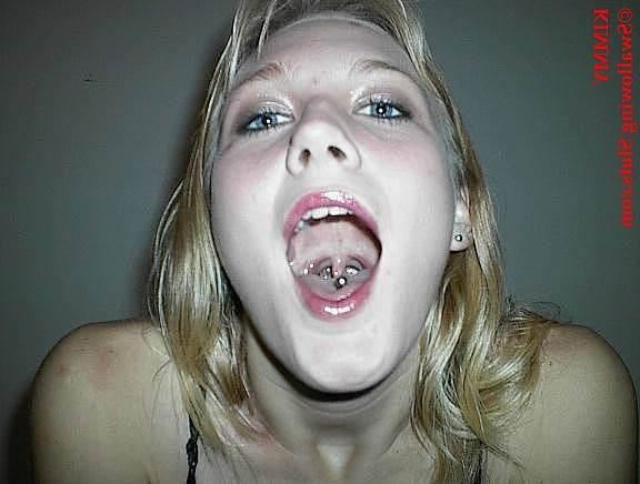 16P Young blonde slut chokes down a huge spoonful of cum