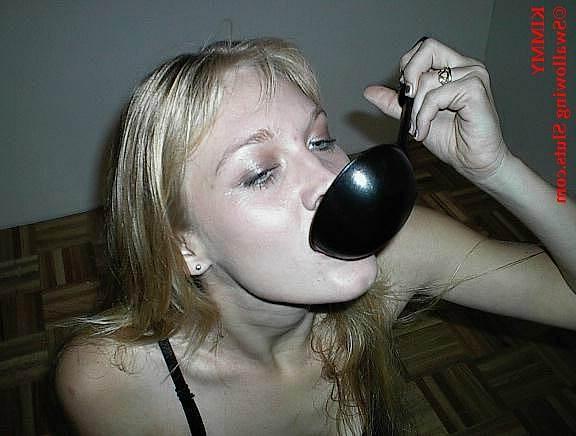 16P Young blonde slut chokes down a huge spoonful of cum