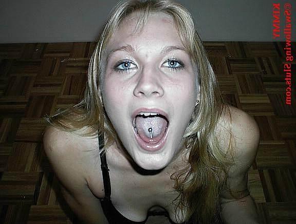 16P Young blonde slut chokes down a huge spoonful of cum