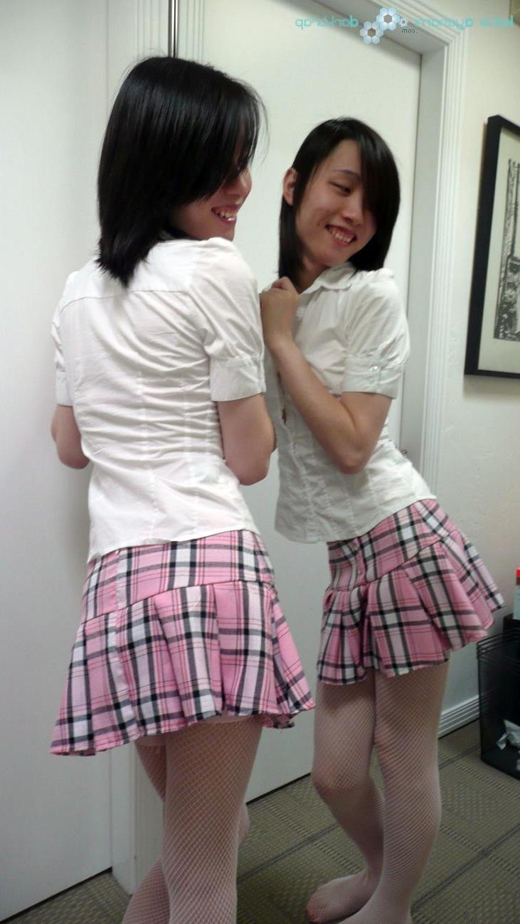 16P Young newhalf in schoolgirl uniform upskirt shots