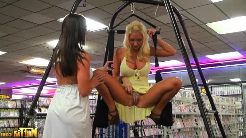 16P Lesbo babe Misty Anderson buys toys in a sex shop