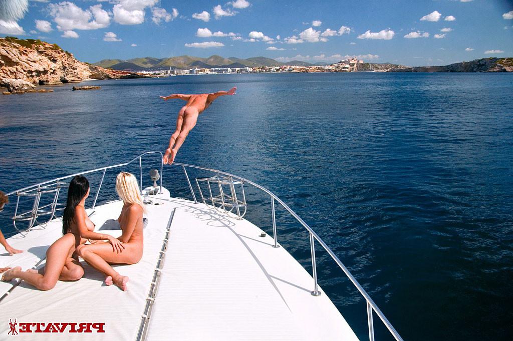 15P Lara Stevens shares cocks with Justine Ashley on a boat
