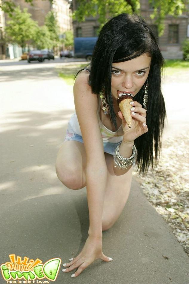 15P Petite beauty Danni eating ice-cream &amp;amp; upskirting