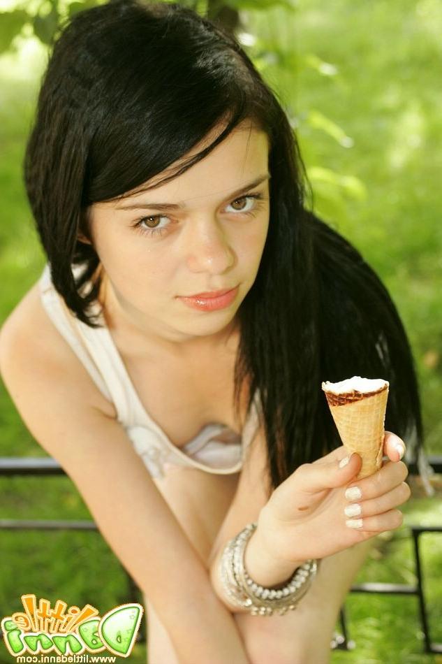 15P Petite beauty Danni eating ice-cream &amp;amp; upskirting
