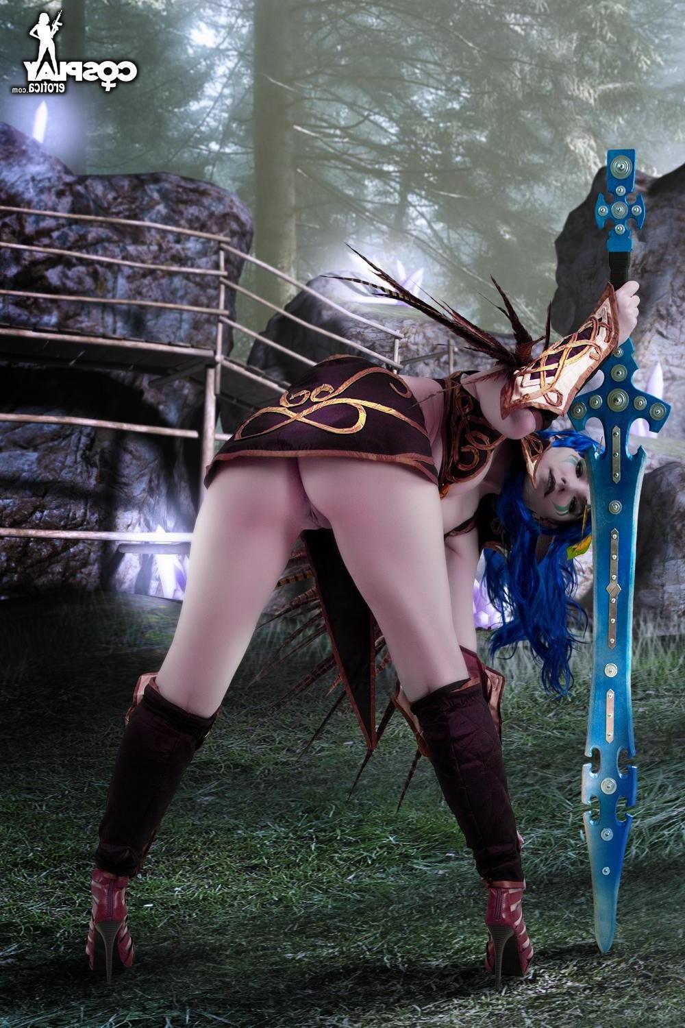 12P Cassie as she is cosplaying a nasty World Of Warcraft Night Elf paladin