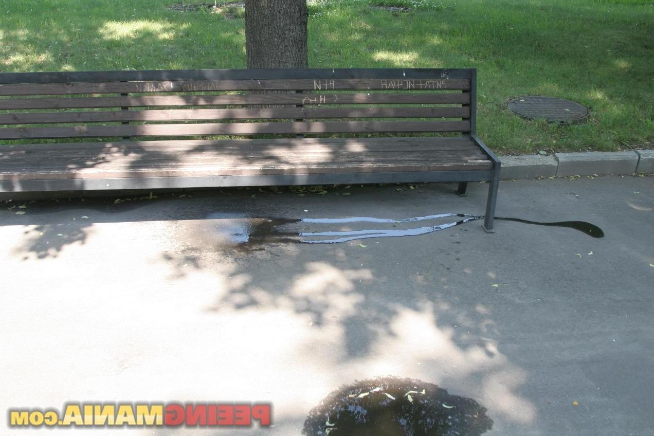 15P Blonde bunny in a blue dress pees in the white panties on the bench