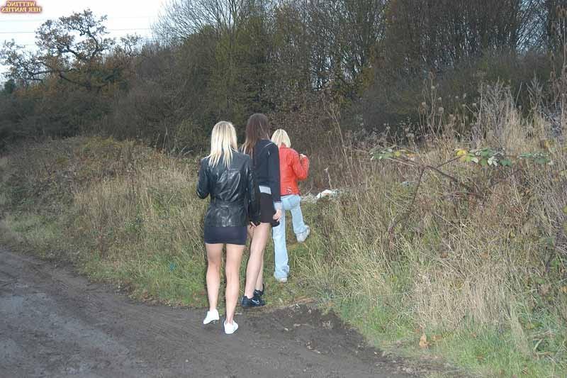 16P Hot teens pissing in their cotton panties outdoor