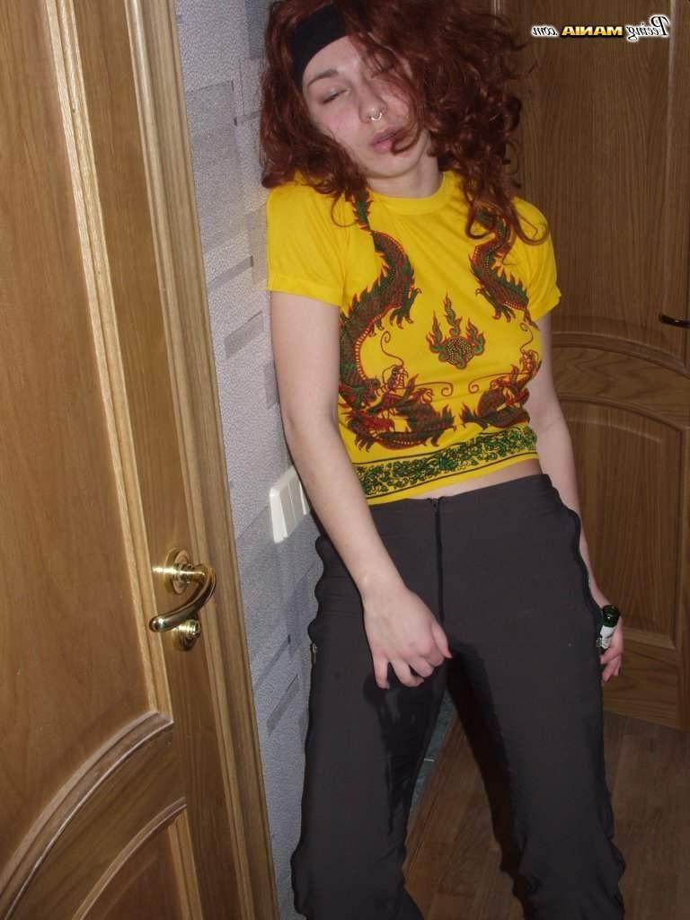 16P Drunk whore pees in her pants