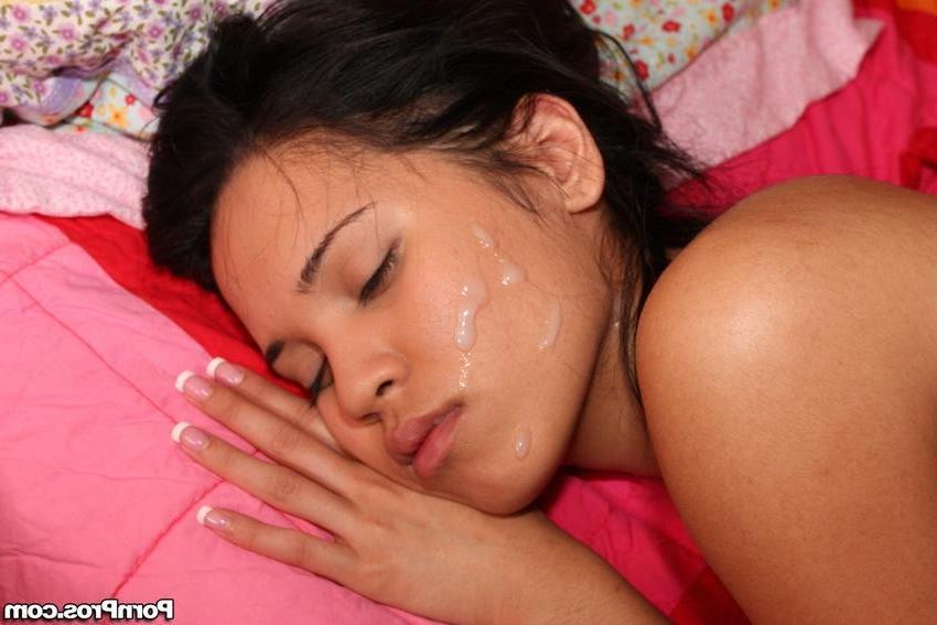 16P busty teen getting facialized while sleeping