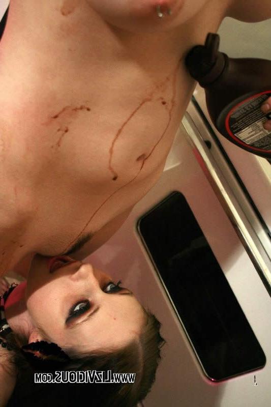 16P Goth lesbians lick chocolate sauce off each other