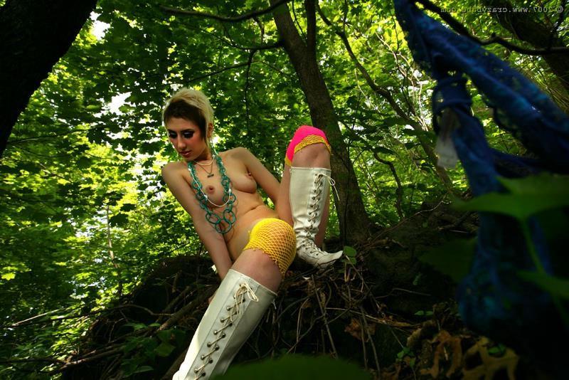18P Weird punk babe with hairy pussy plays outdoor and gets cuffed
