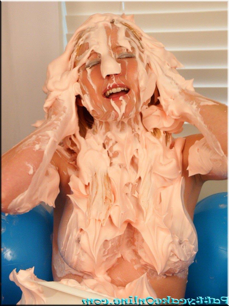 16P Busty teen girl covering boobies in goop
