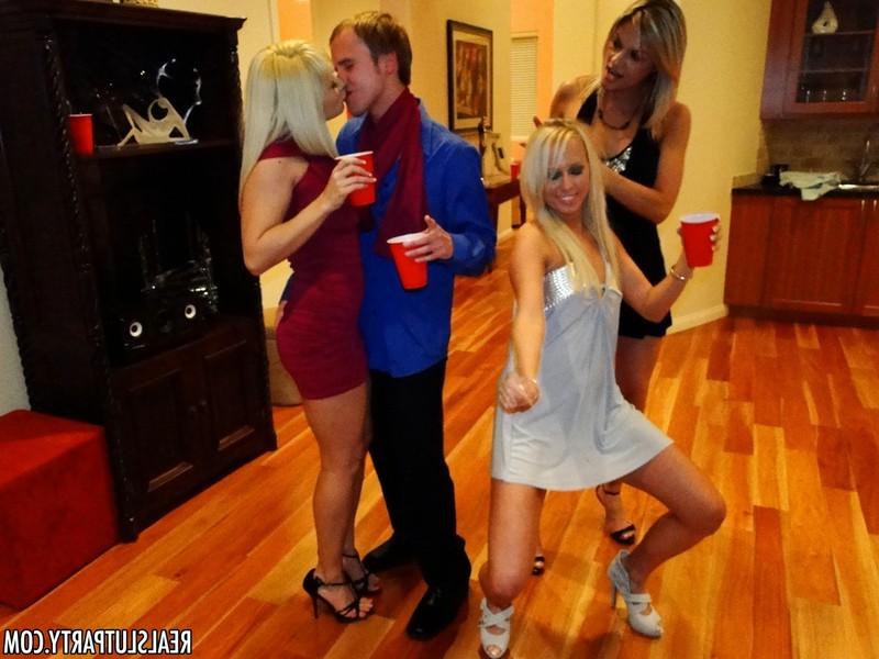 16P Two drunk blonde euro babes share dick at a party