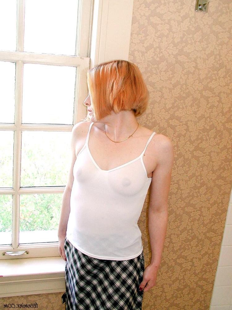 18P Freckled petite redhead teen with rock hard nipples strips nude