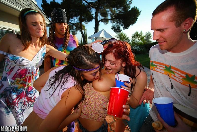 16P Four sexy hippie babes get drunk and has orgy sex at a party