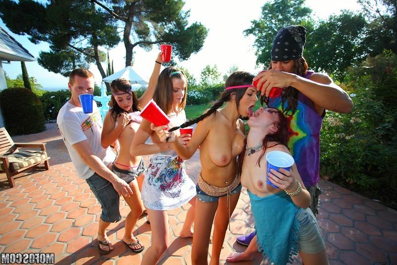 16P Four sexy hippie babes get drunk and has orgy sex at a party