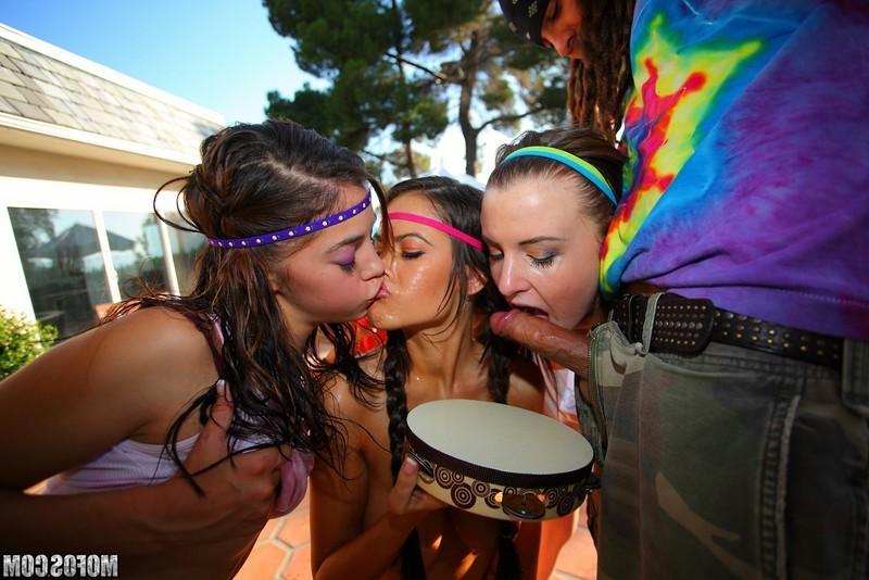 16P Four sexy hippie babes get drunk and has orgy sex at a party