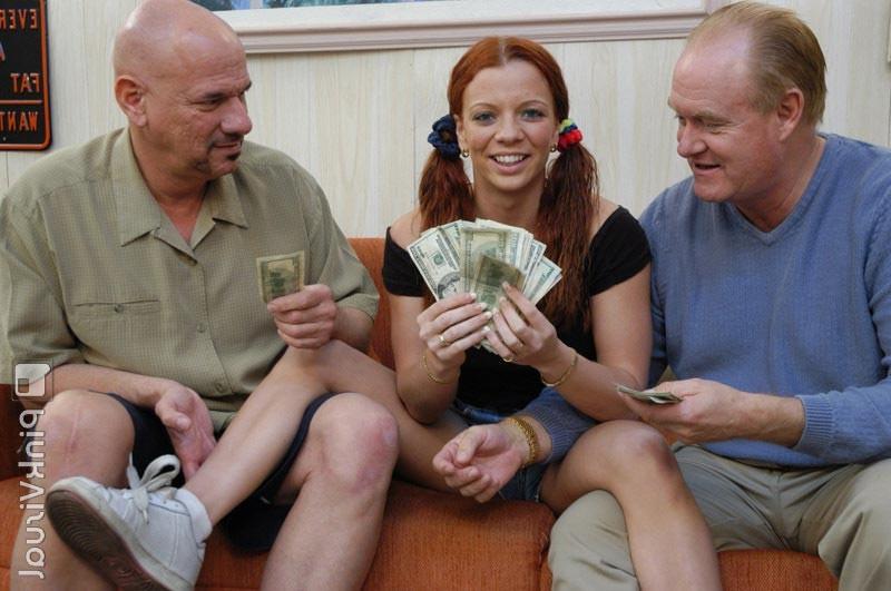 15P Redhead big boobs teen mmf threesome sex and money shot