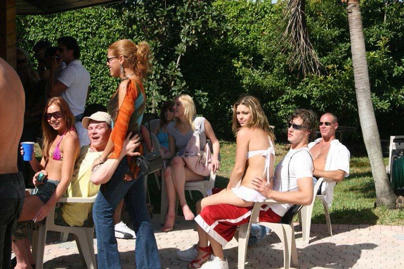 15P Redhead big boob babe fuck on a poolside orgy sex party