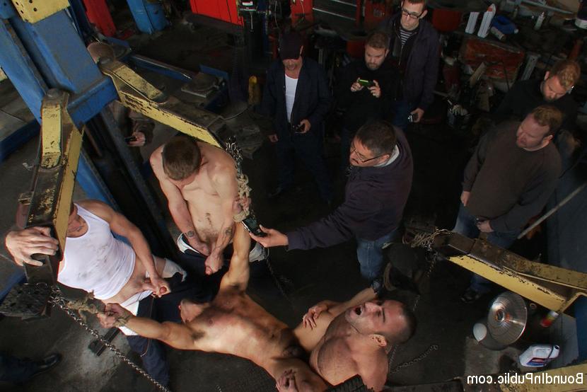 15P Spencer Reed and a bunch of car mechanics take turns fucking Gianni Lucca in a 