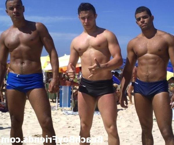 10P Super sexy and teasing hunks in trunks on the beach
