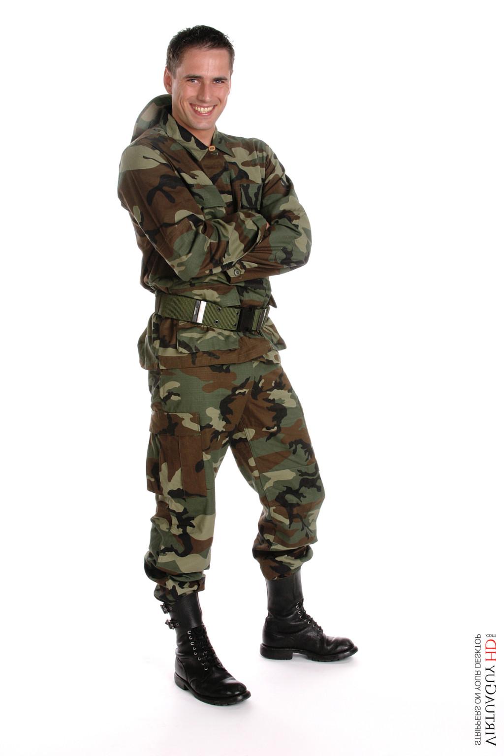 15P Handsome gay poses in military uniform and shows off his dick