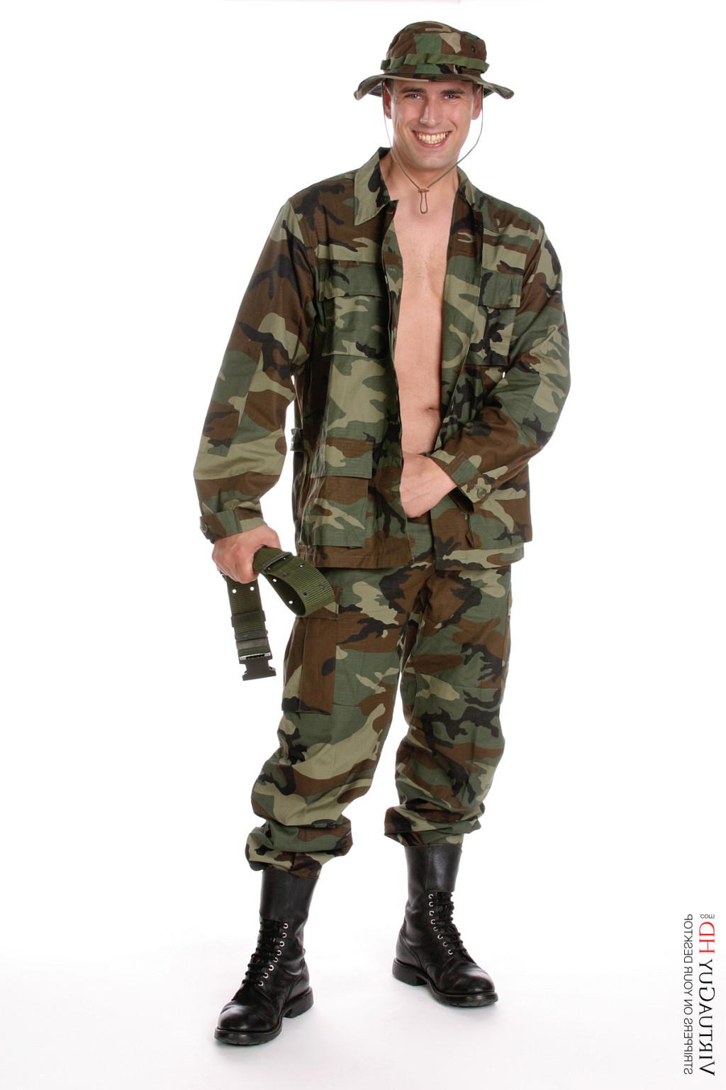 15P Handsome gay poses in military uniform and shows off his dick