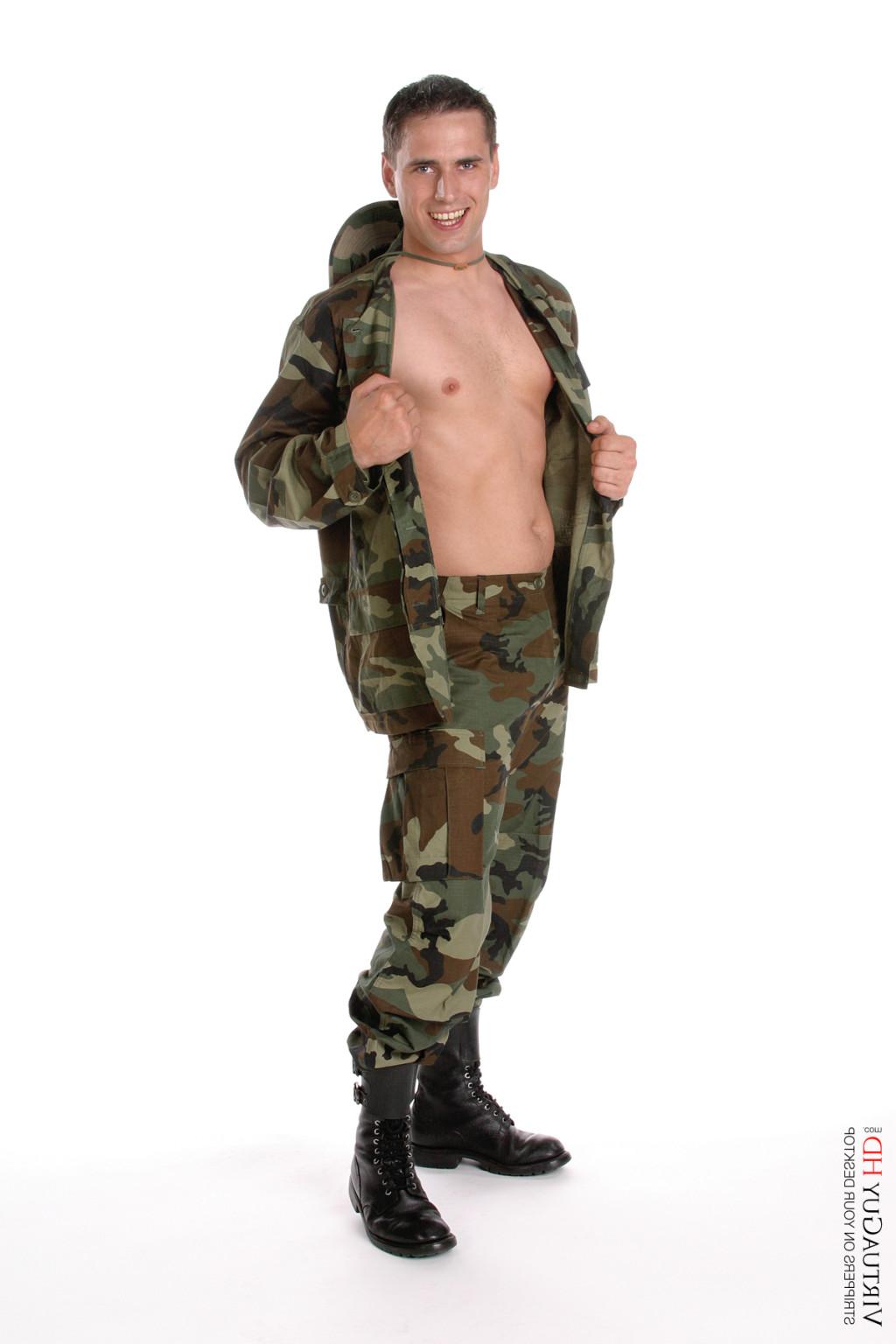 15P Handsome gay poses in military uniform and shows off his dick