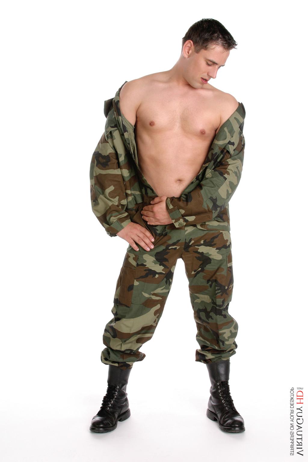 15P Handsome gay poses in military uniform and shows off his dick