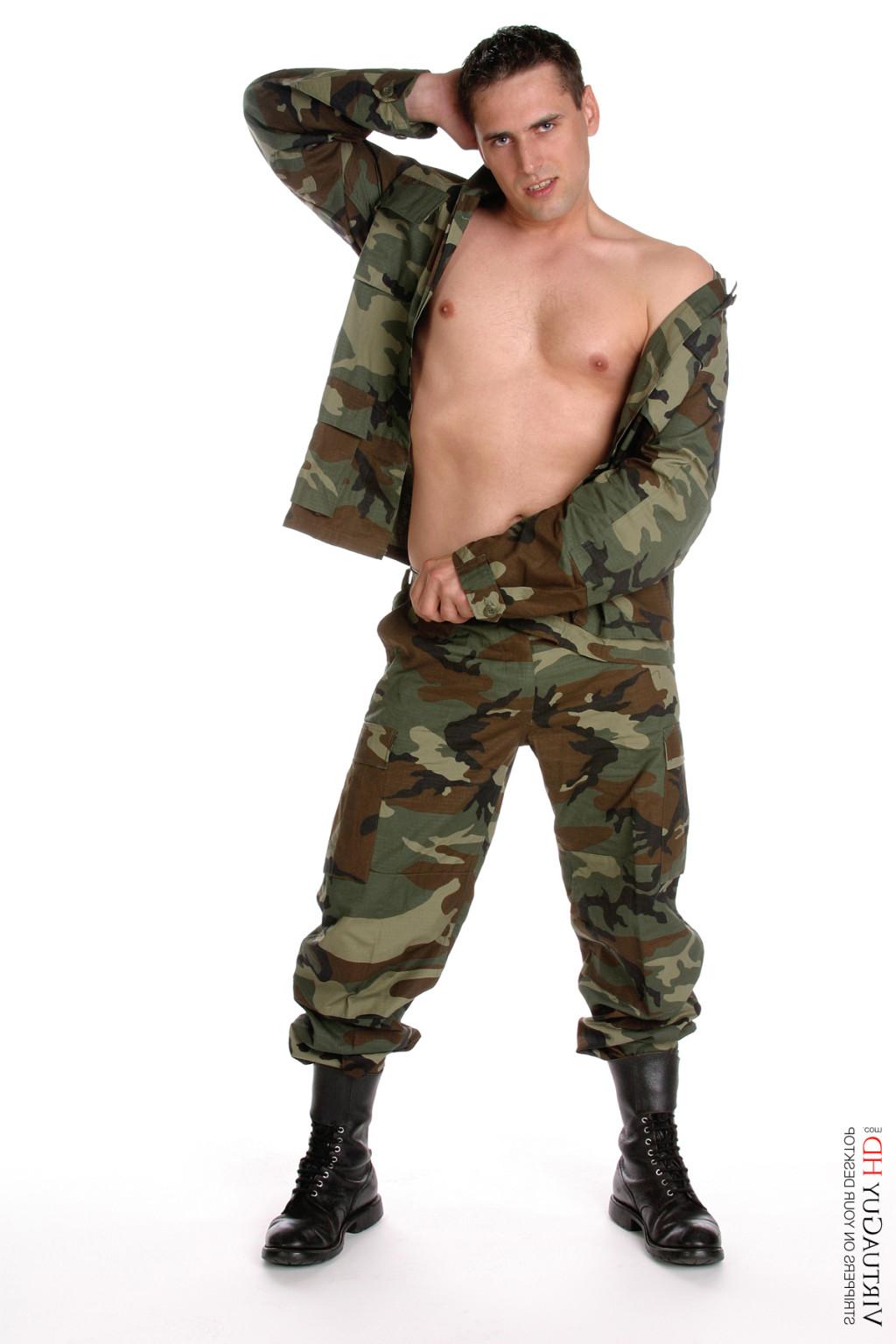 15P Handsome gay poses in military uniform and shows off his dick