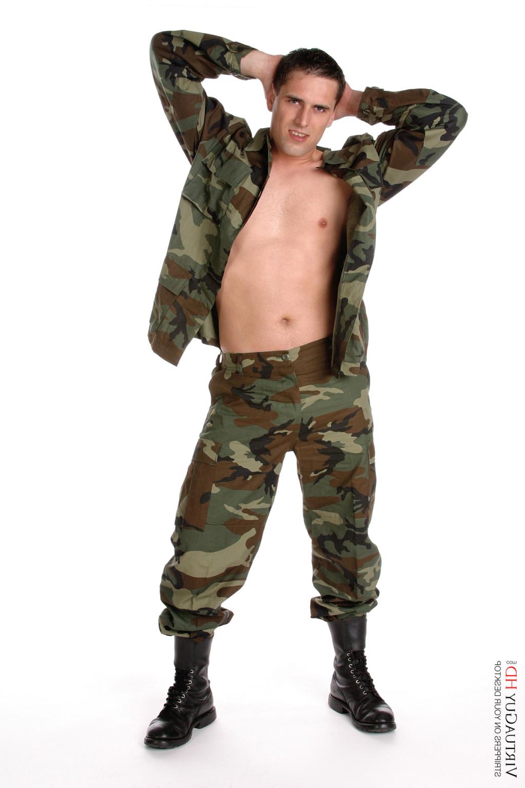 15P Handsome gay poses in military uniform and shows off his dick
