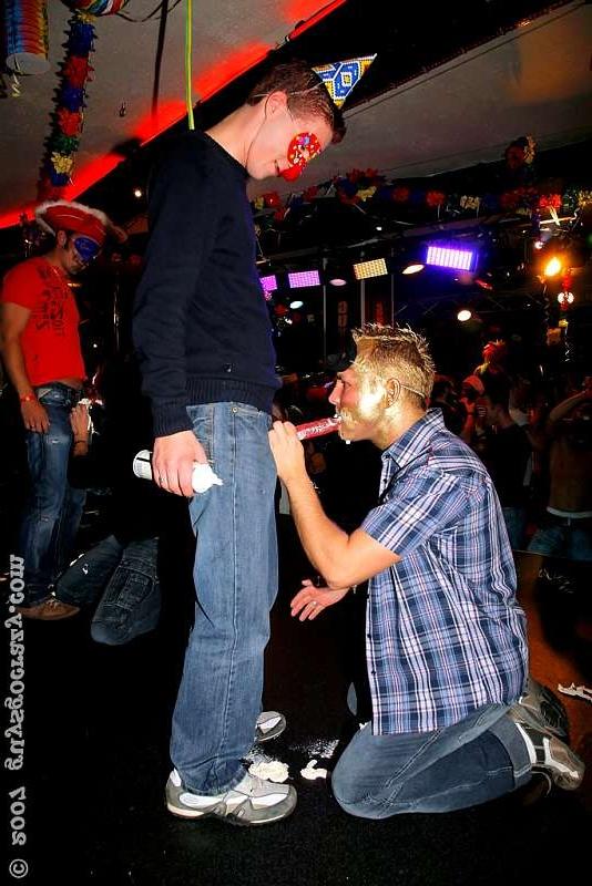 20P Dudes in constume suck whipped cream off of dildos