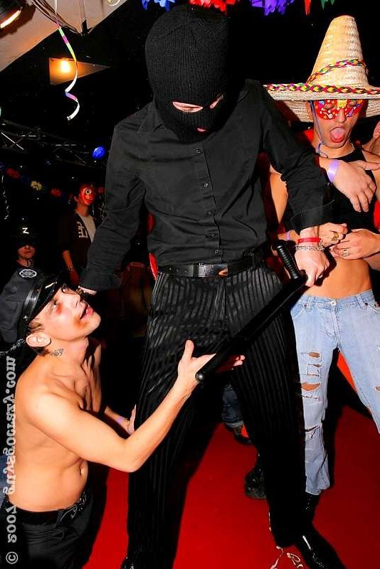 20P Dudes in constume suck whipped cream off of dildos