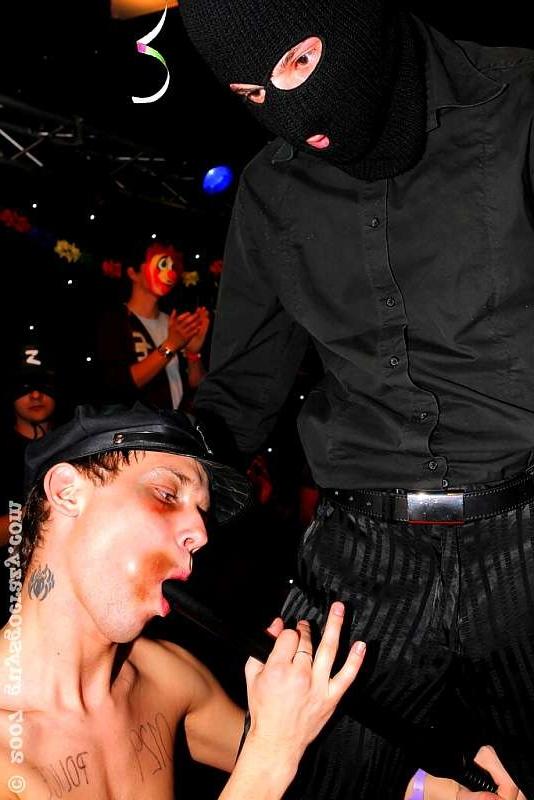 20P Dudes in constume suck whipped cream off of dildos