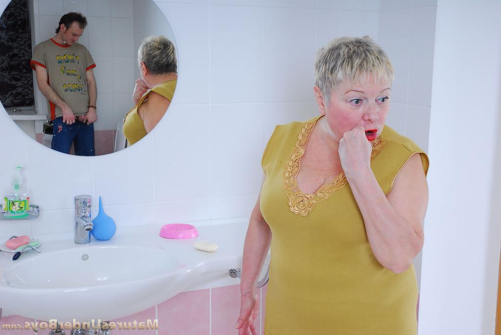 20P Fat mature gets her jugs and bottom groped and her muff drilled by a boy