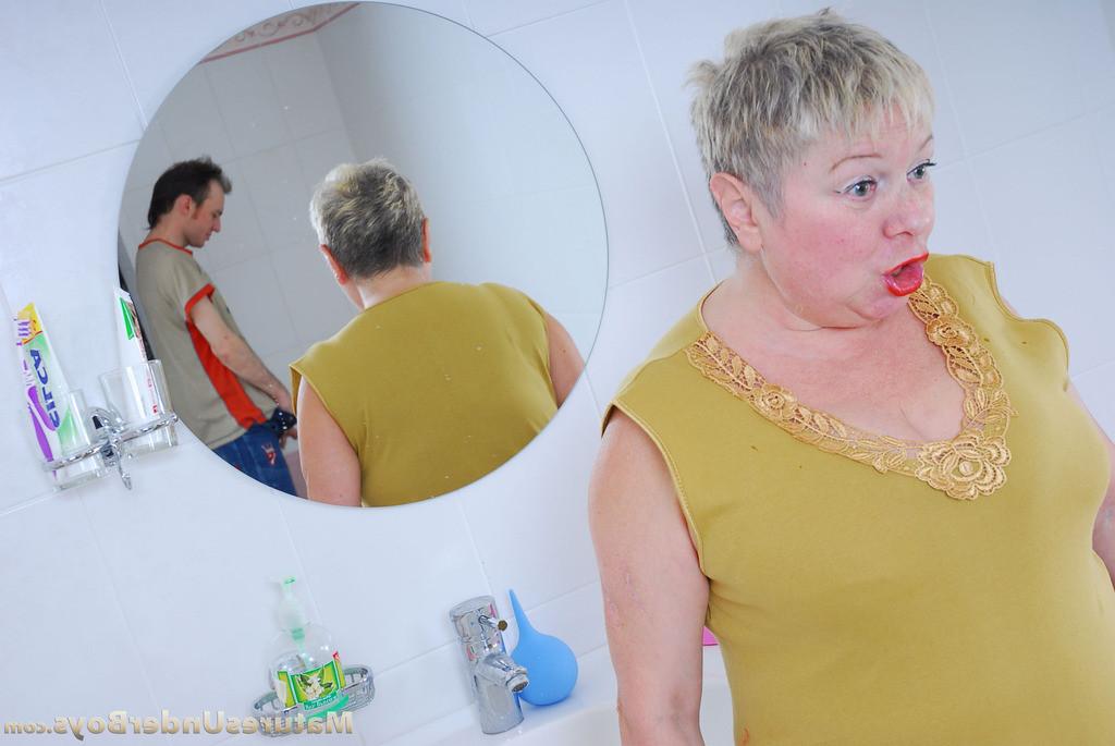 20P Fat mature gets her jugs and bottom groped and her muff drilled by a boy