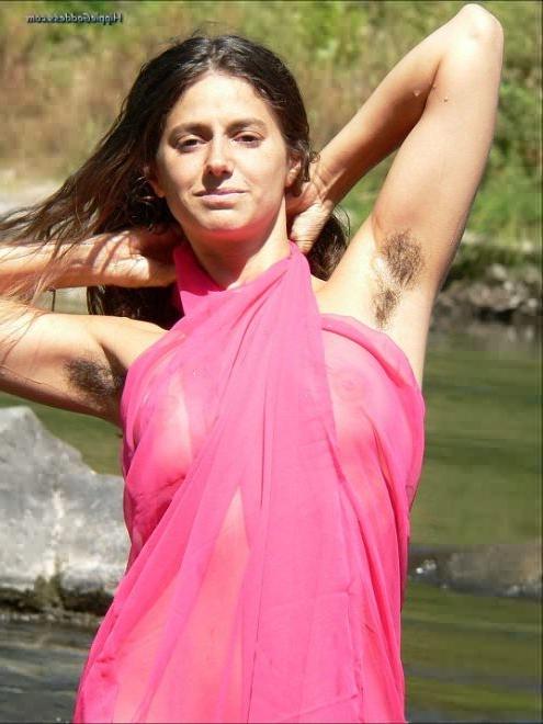 15P Shapely Naturally Hairy Nude Playing in Forest River
