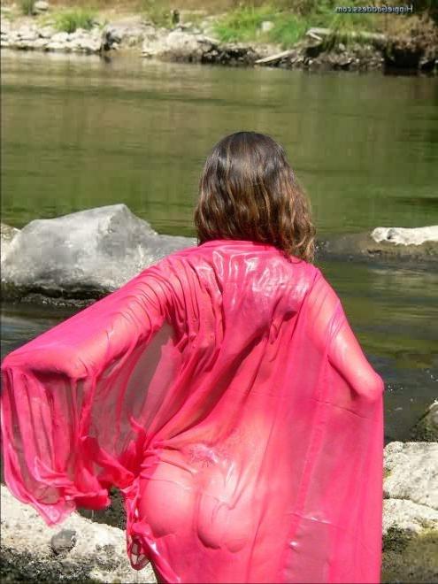 15P Shapely Naturally Hairy Nude Playing in Forest River