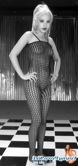 15P Blonde coed girl posing in fishnet suit
