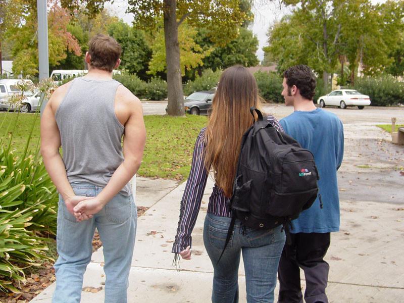 20P Nerdy gal drilled hard by two cute fuckers