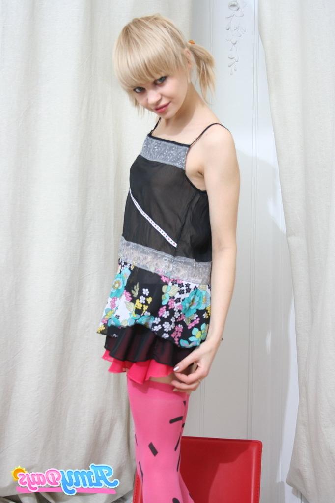 16P Shy skinny blonde teen in stockings