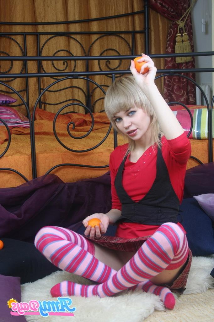 16P Skinny teen schoolgirl eating fruit