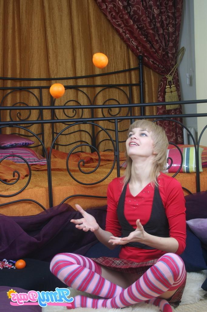 16P Skinny teen schoolgirl eating fruit