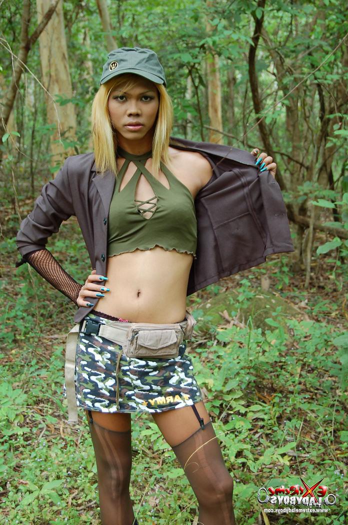 15P Ladyboy warrior in the forest