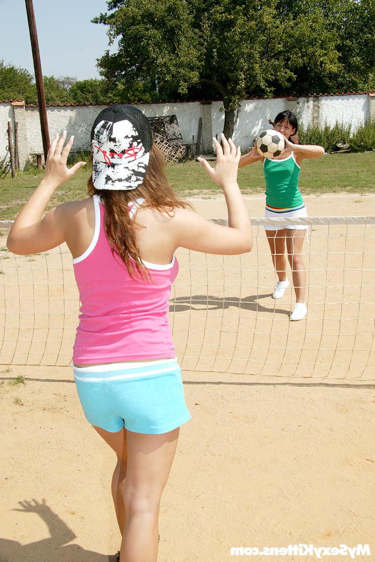 15P Two teenage girls playing some dirty soccer games outdoor