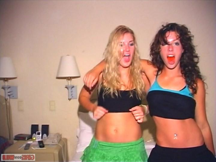 10P Drunk babes strip each others shirts off