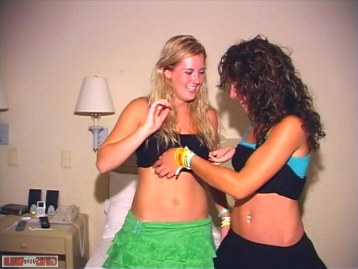 10P Drunk babes strip each others shirts off